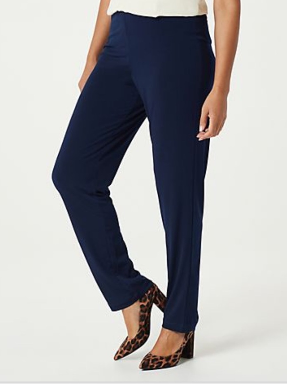 Susan Graver Dark Navy Straight-Leg Pull-On Pants